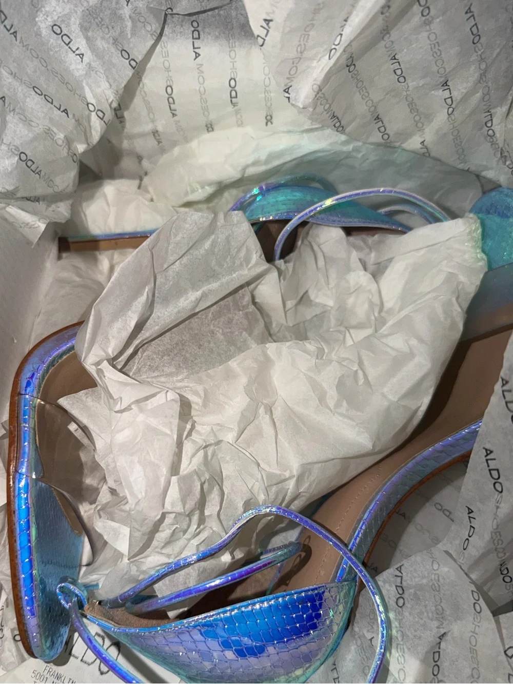 Aldo Iridescent Blue/Purple Ankle-Strap Stiletto Heels